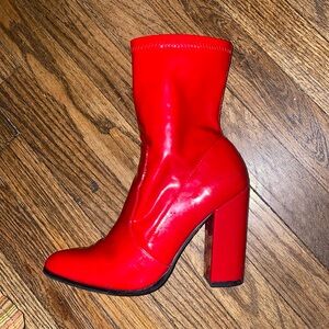 Red latex boots